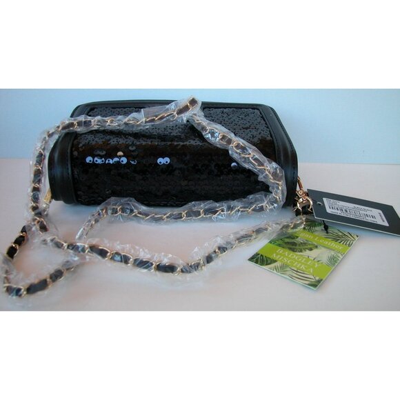 Badgley Mischka Black Vegan Leather Sequin Clutch Purse With Detachable Strap 7. - Picture 7 of 8